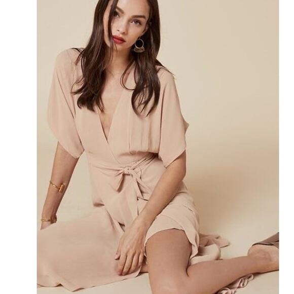 Reformation Dresses & Skirts - Reformation Wooster/Winslow Dress buff champagne flutter sleeve wrap size medium